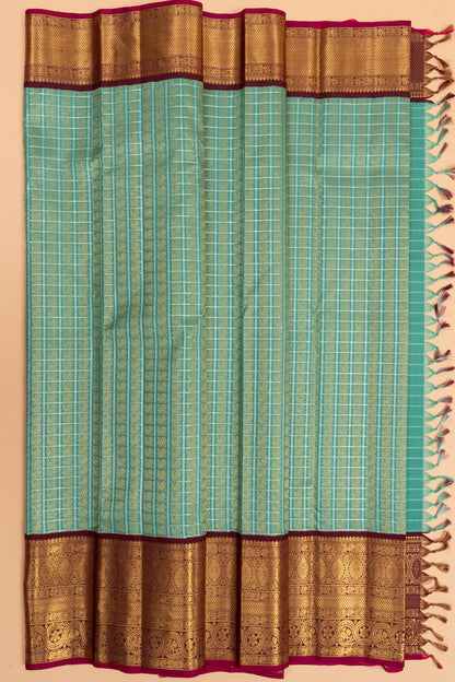 Kanchipuram Silk Checks And Butta Blue Saree