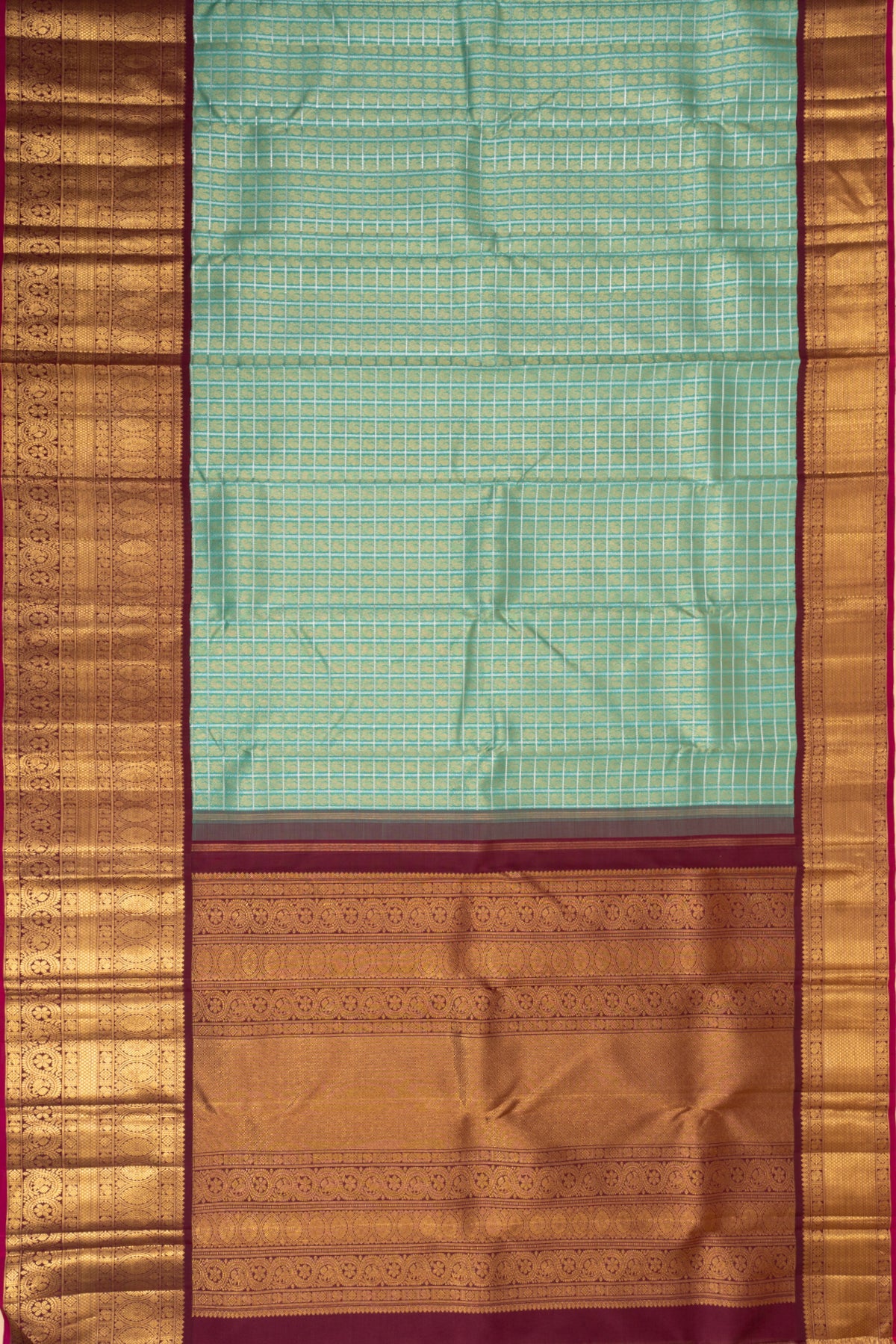 Kanchipuram Silk Checks And Butta Blue Saree