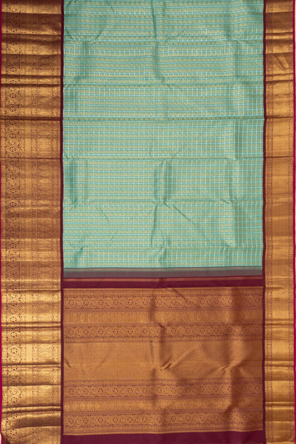 Kanchipuram Silk Checks And Butta Blue Saree