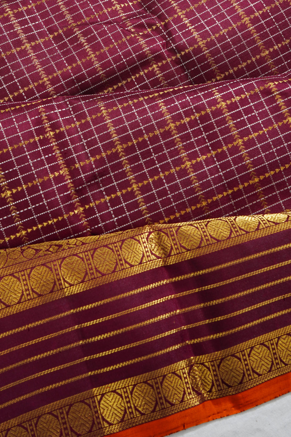 Kanchipuram Silk Checks Burgundy Saree