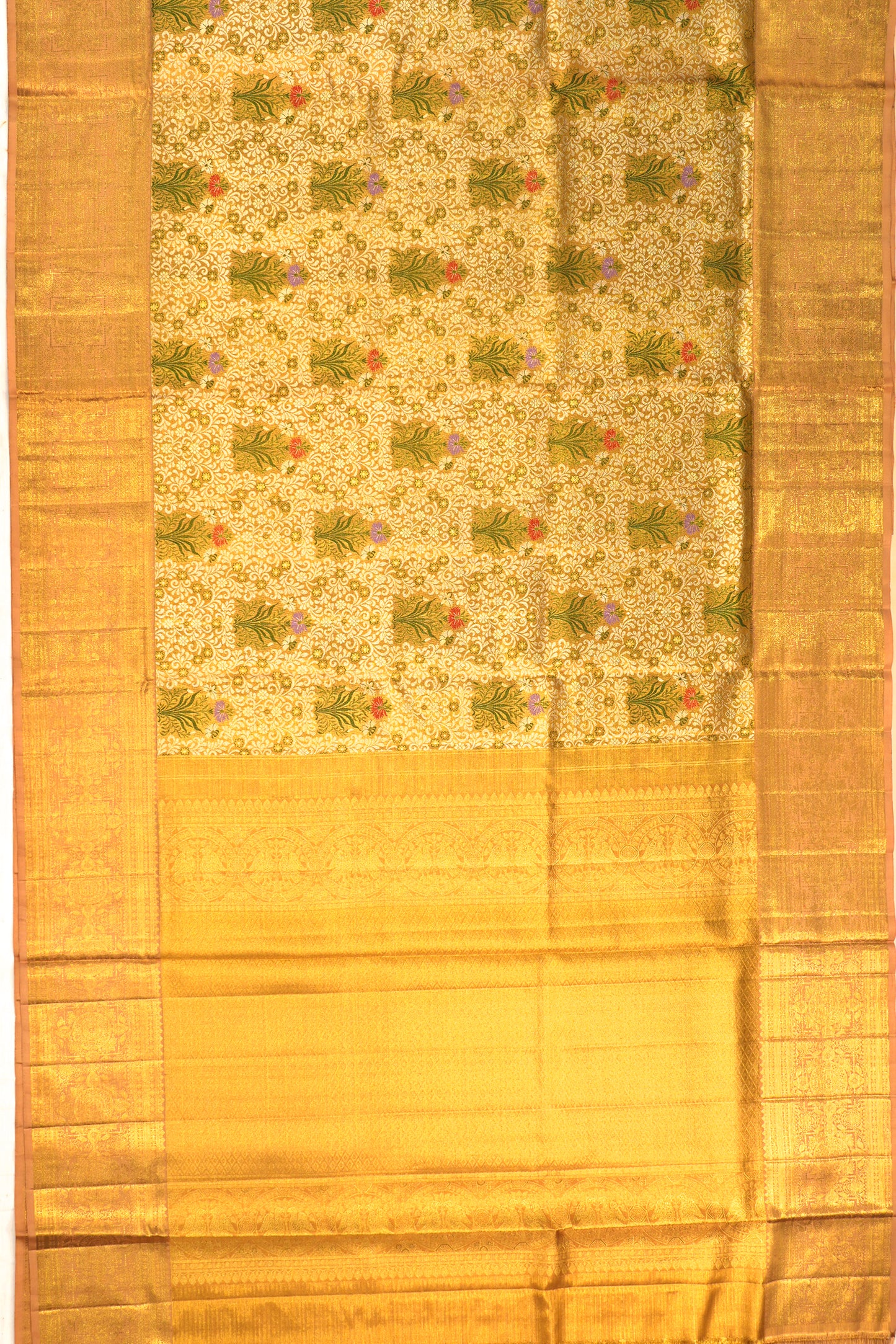 Kanchipuram Silk Tissue Brocade Gold Saree