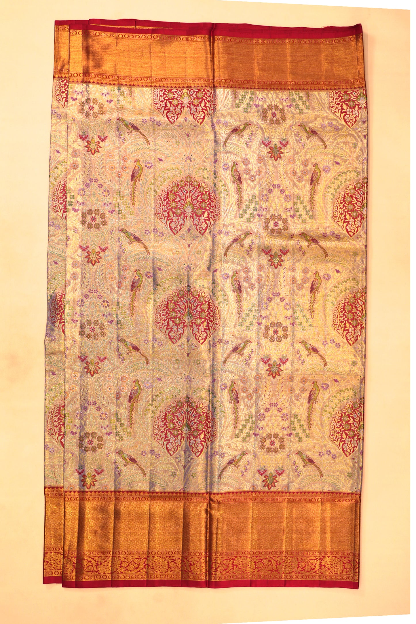 Kanchipuram Silk Tissue Brocade Lavender Saree