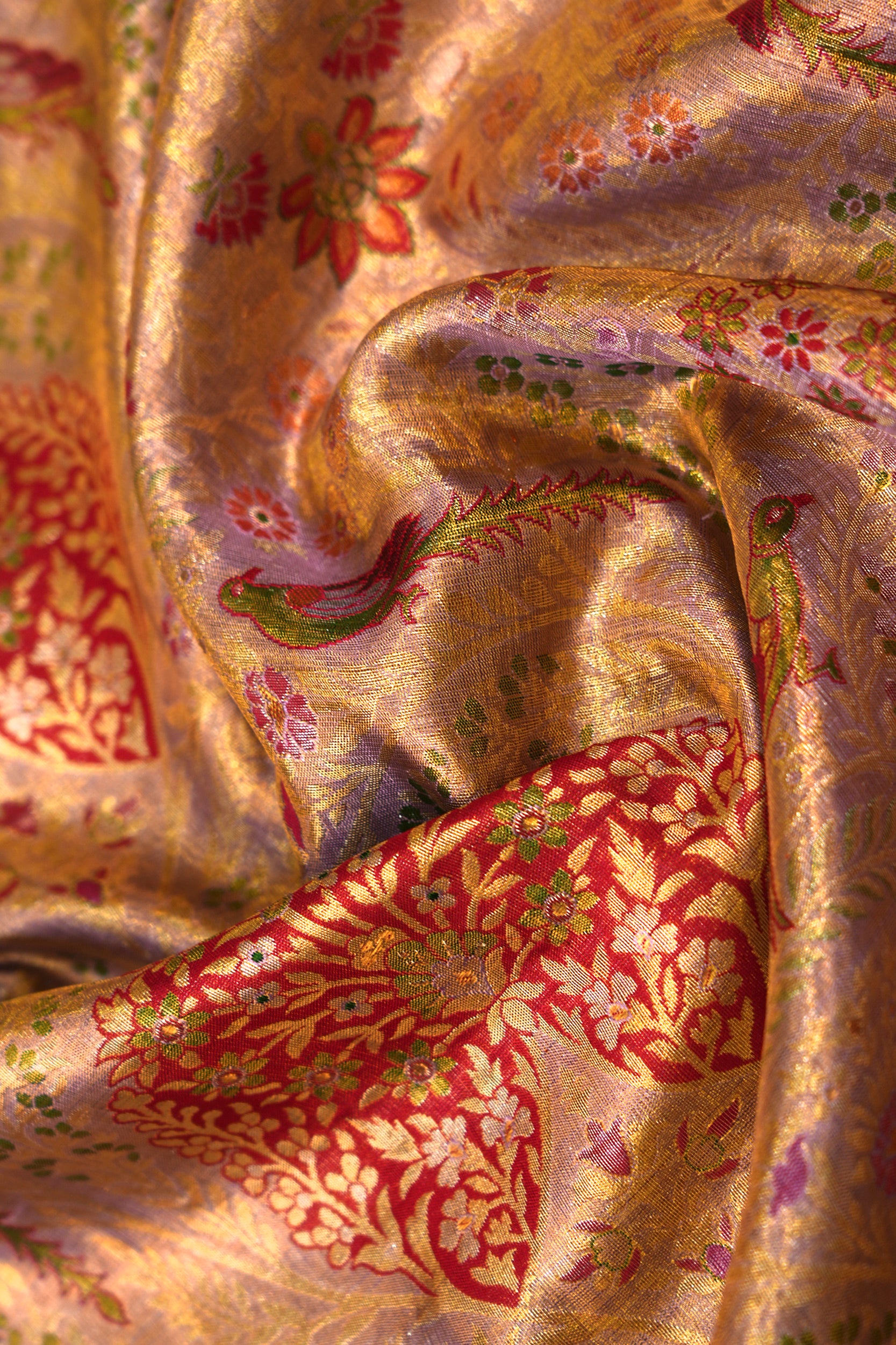 Kanchipuram Silk Tissue Brocade Lavender Saree