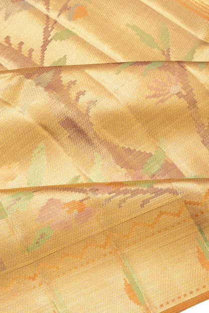 Kanchipuram Silk Tissue Jaal Gold Saree