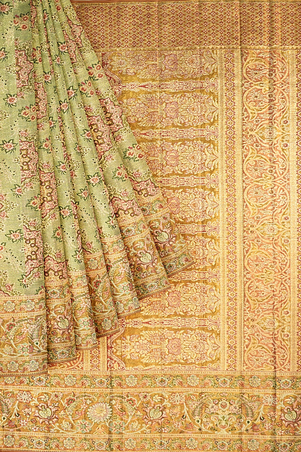 Kanchipuram Silk Tissue Brocade Green Saree