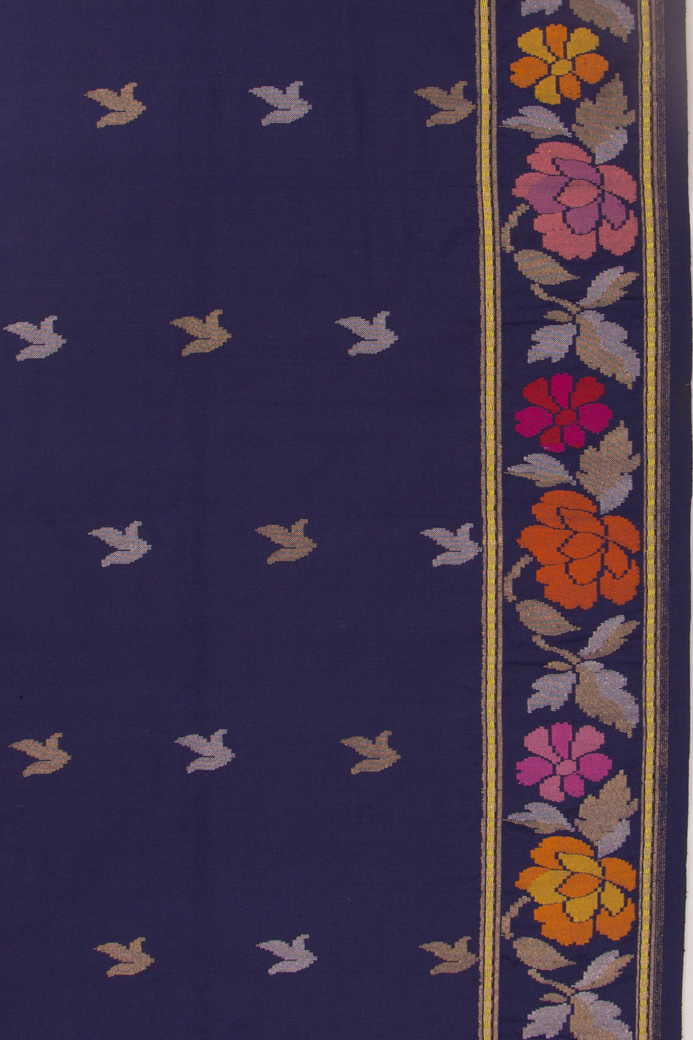 Banarasi Silk Butta Dark Blue Saree With Jamdani Border