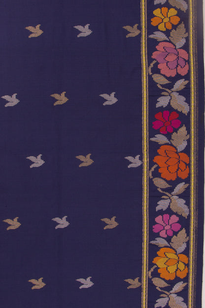 Banarasi Silk Butta Dark Blue Saree With Jamdani Border