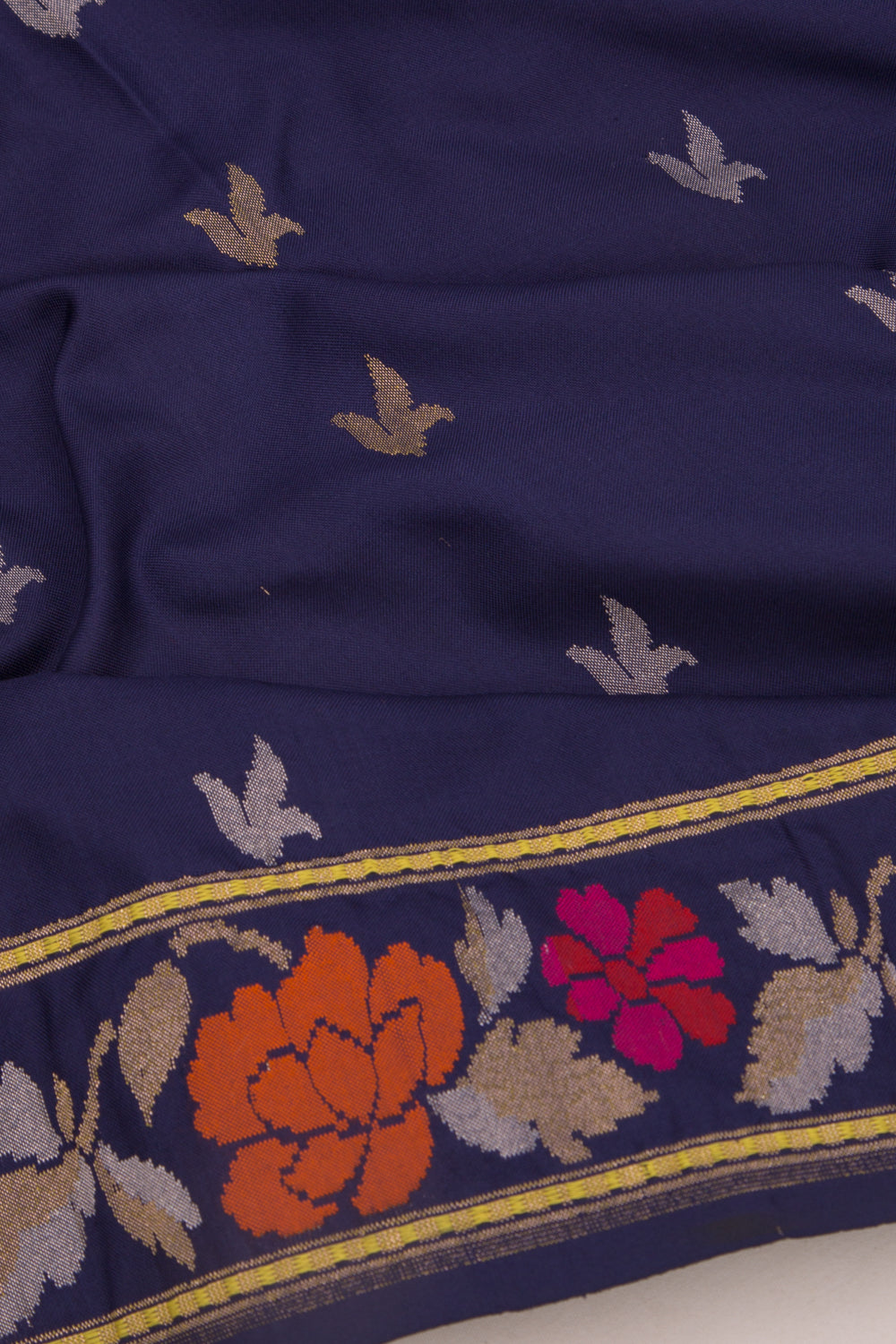 Banarasi Silk Butta Dark Blue Saree With Jamdani Border