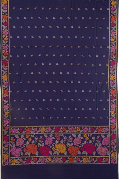 Banarasi Silk Butta Dark Blue Saree With Jamdani Border