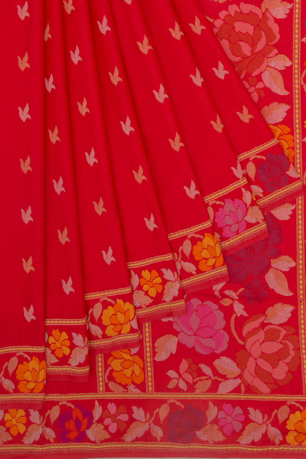 Banarasi Silk Butta Red Saree With Jamdani Border