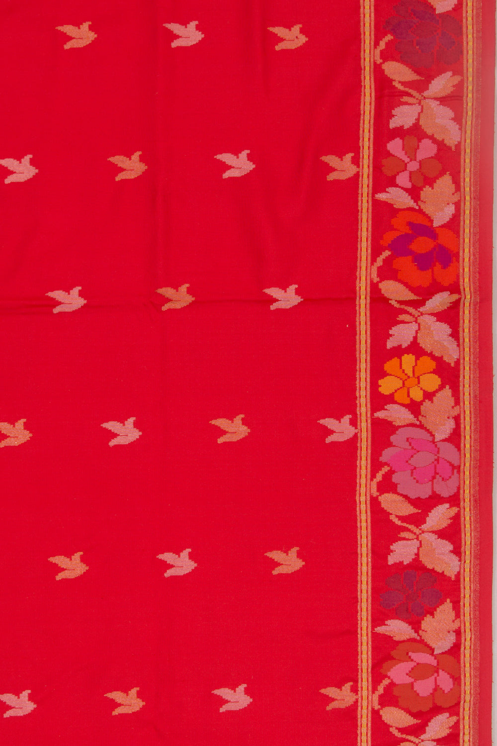 Banarasi Silk Butta Red Saree With Jamdani Border