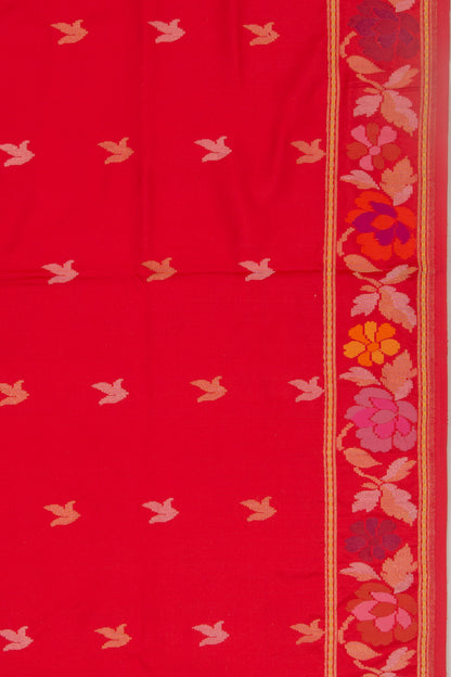 Banarasi Silk Butta Red Saree With Jamdani Border
