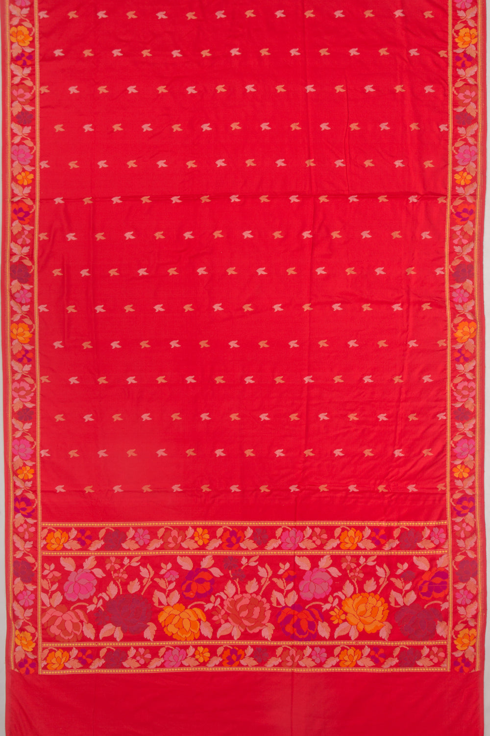 Banarasi Silk Butta Red Saree With Jamdani Border