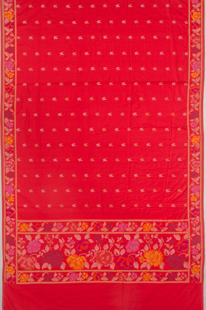 Banarasi Silk Butta Red Saree With Jamdani Border