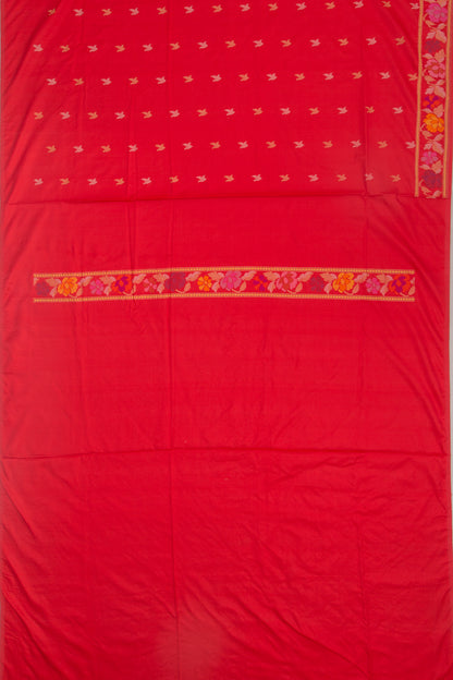 Banarasi Silk Butta Red Saree With Jamdani Border