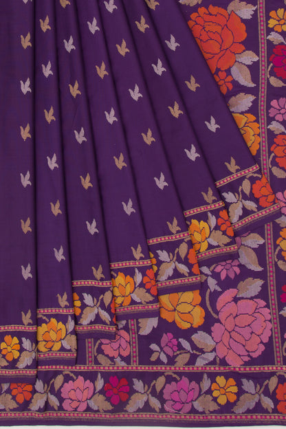 Banarasi Silk Butta Purple Saree With Jamdani Border