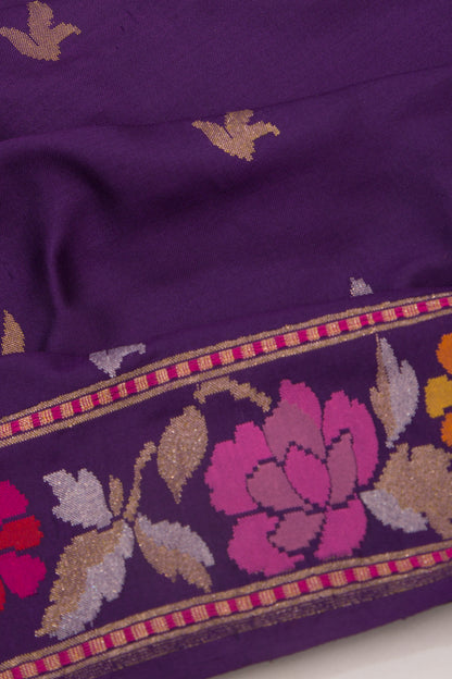 Banarasi Silk Butta Purple Saree With Jamdani Border