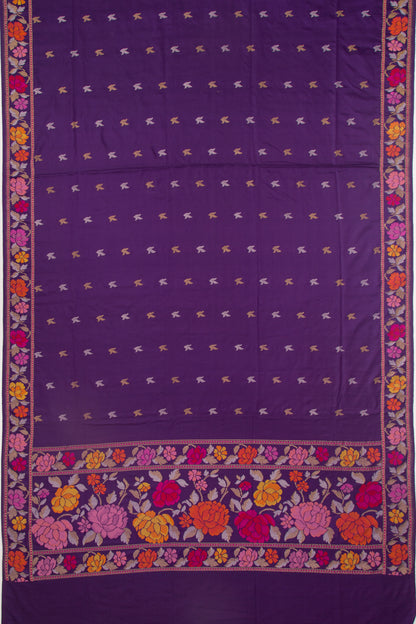 Banarasi Silk Butta Purple Saree With Jamdani Border