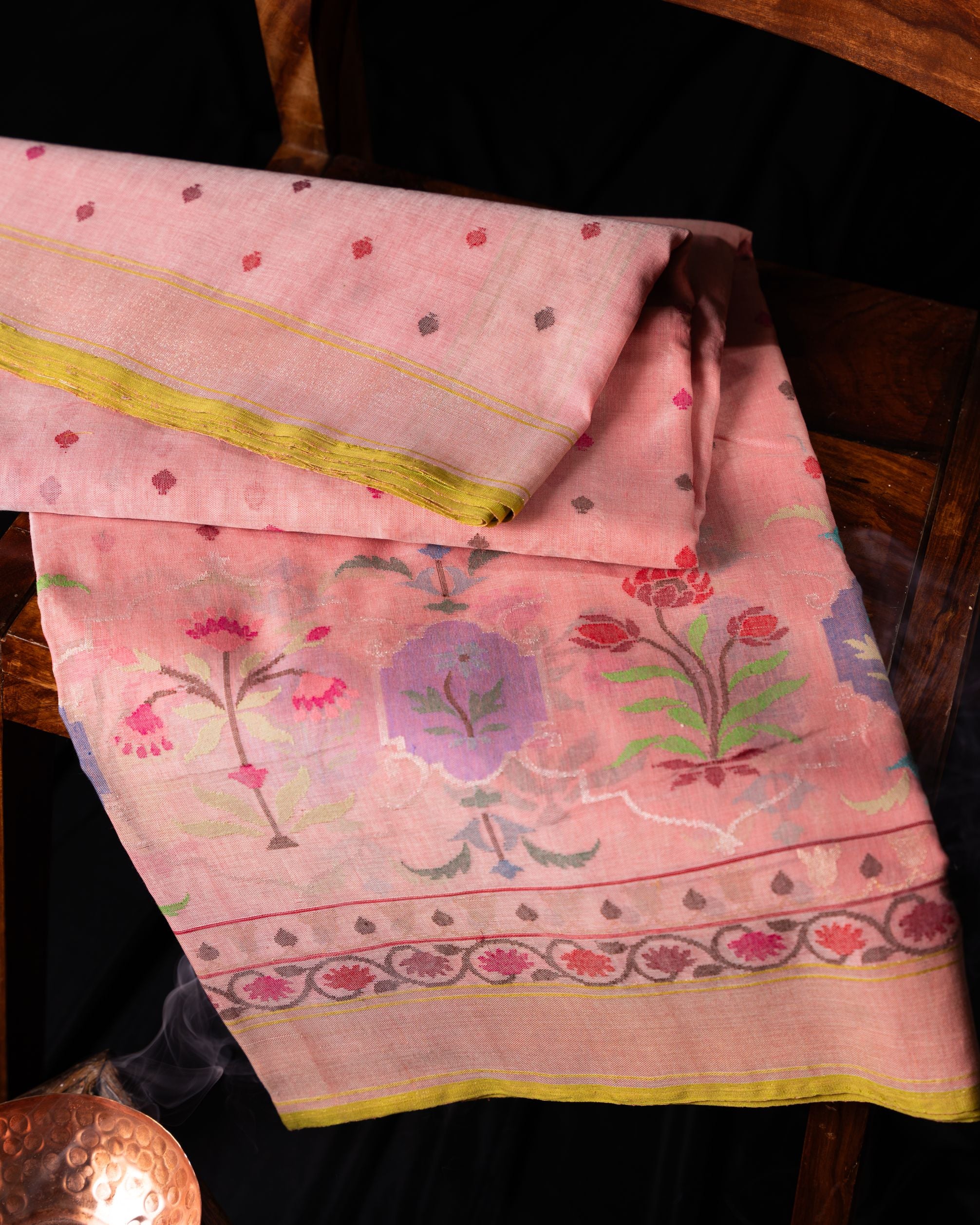 Banarasi Cotton Jamdani Butta Baby Pink Saree