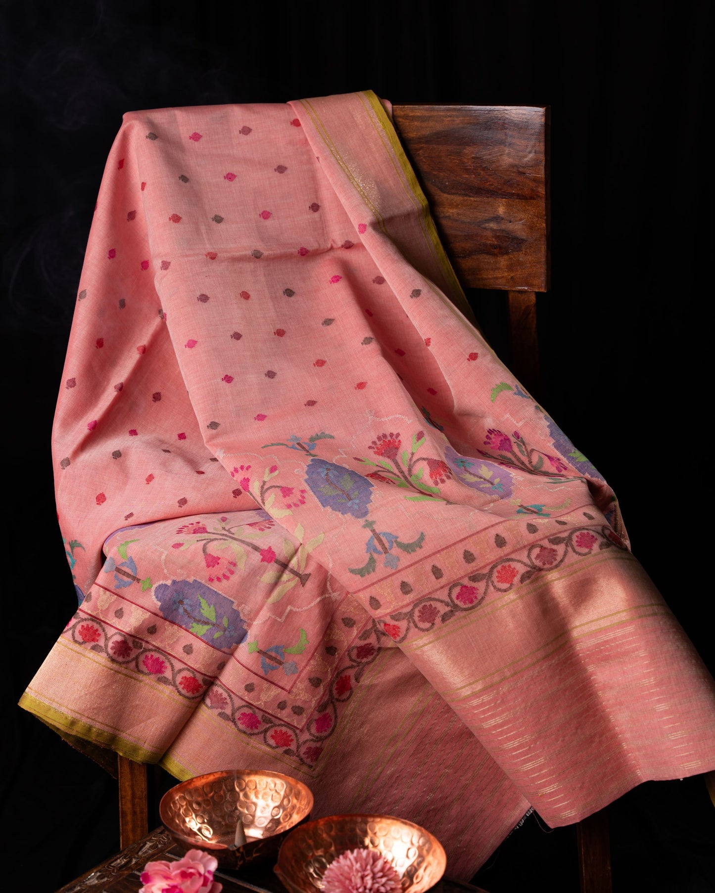 Banarasi Cotton Jamdani Butta Baby Pink Saree