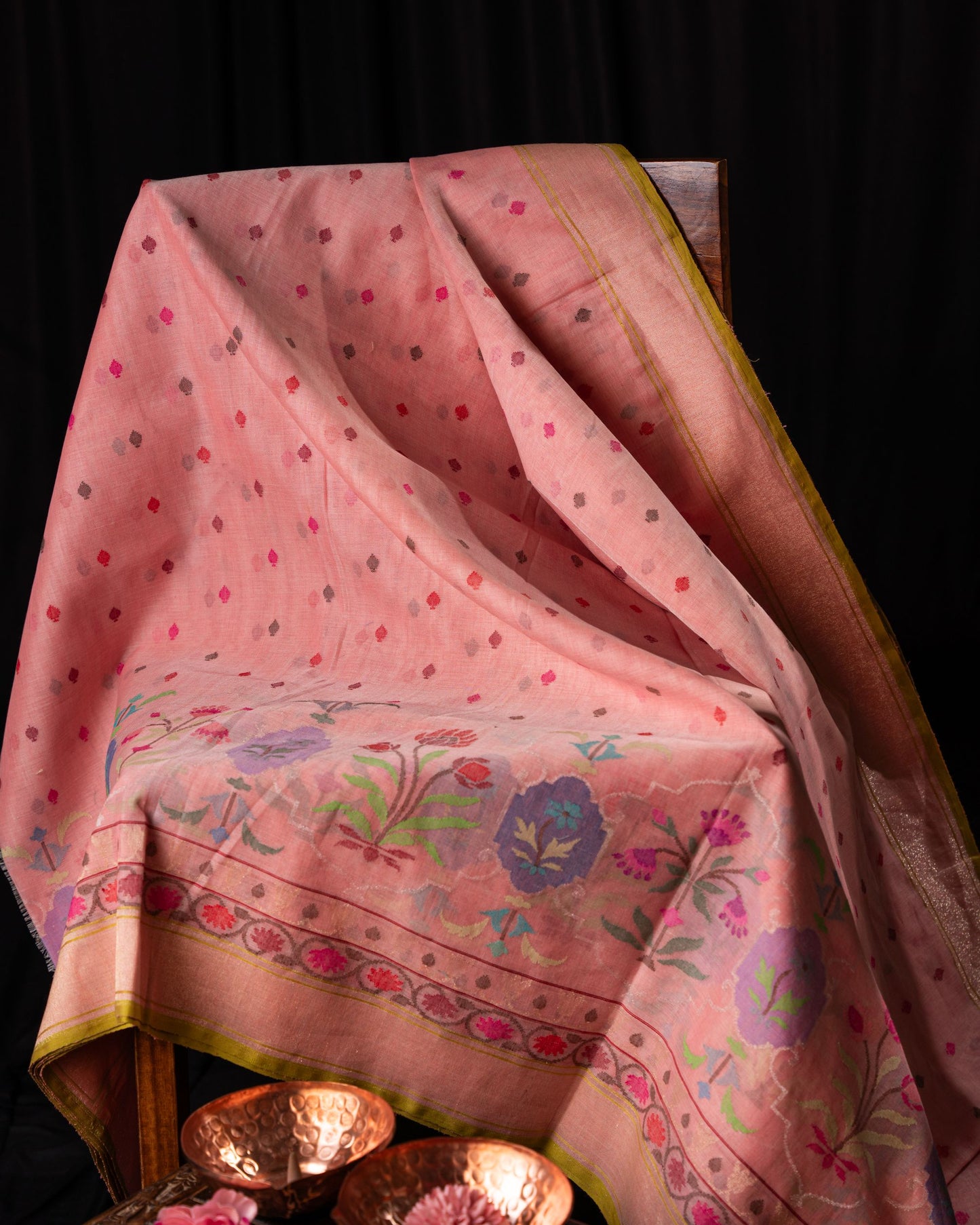 Banarasi Cotton Jamdani Butta Baby Pink Saree