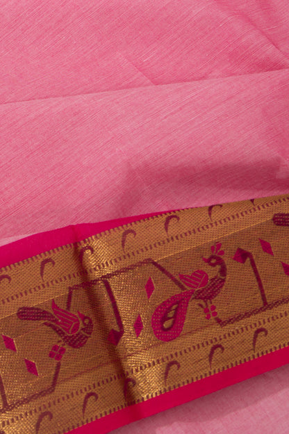Chettinad Cotton Plain Pink Saree
