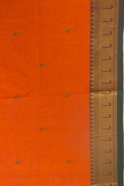 Handspun Cotton Butta Orange Saree