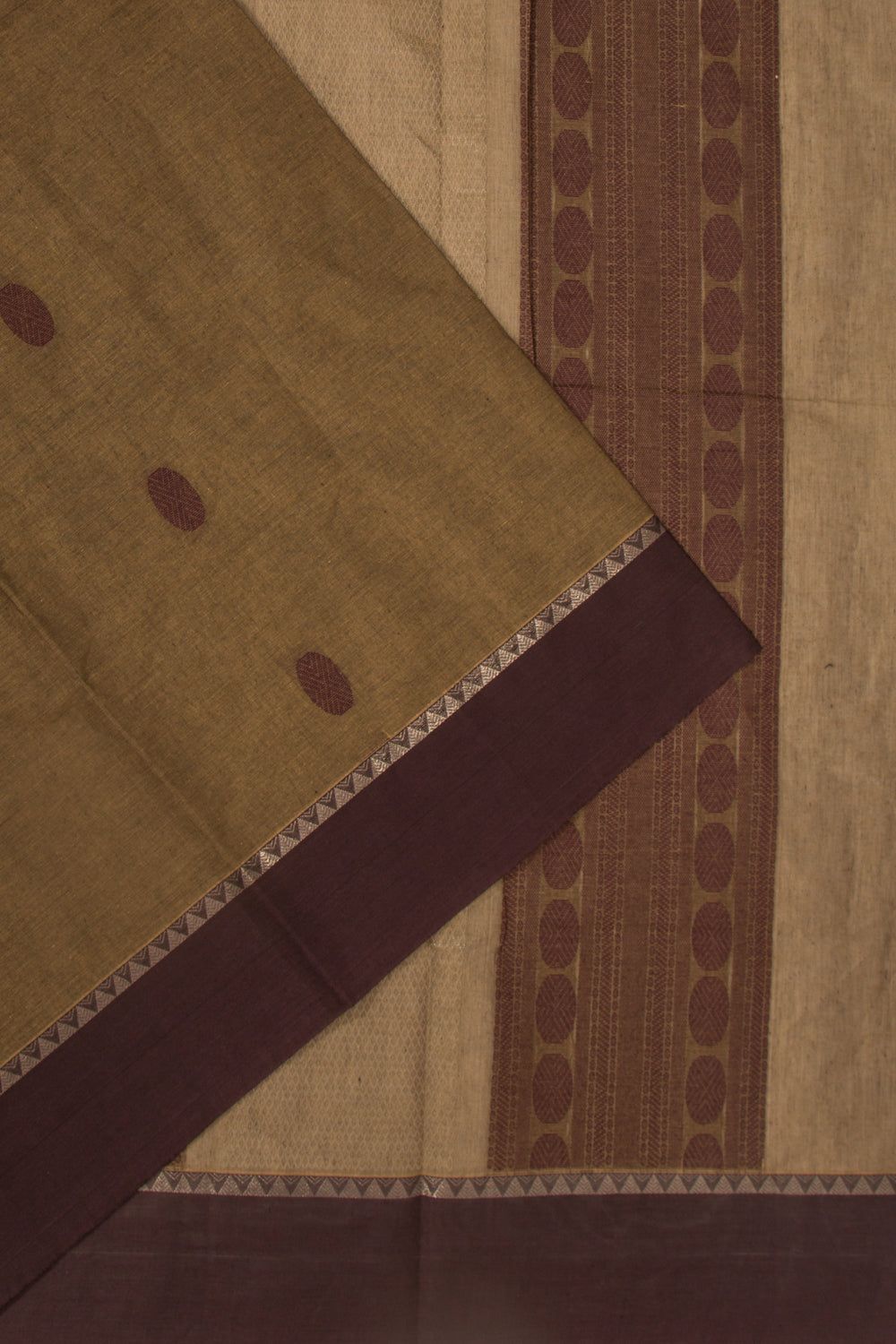 Chettinad Cotton Butta Khaki Brown Saree