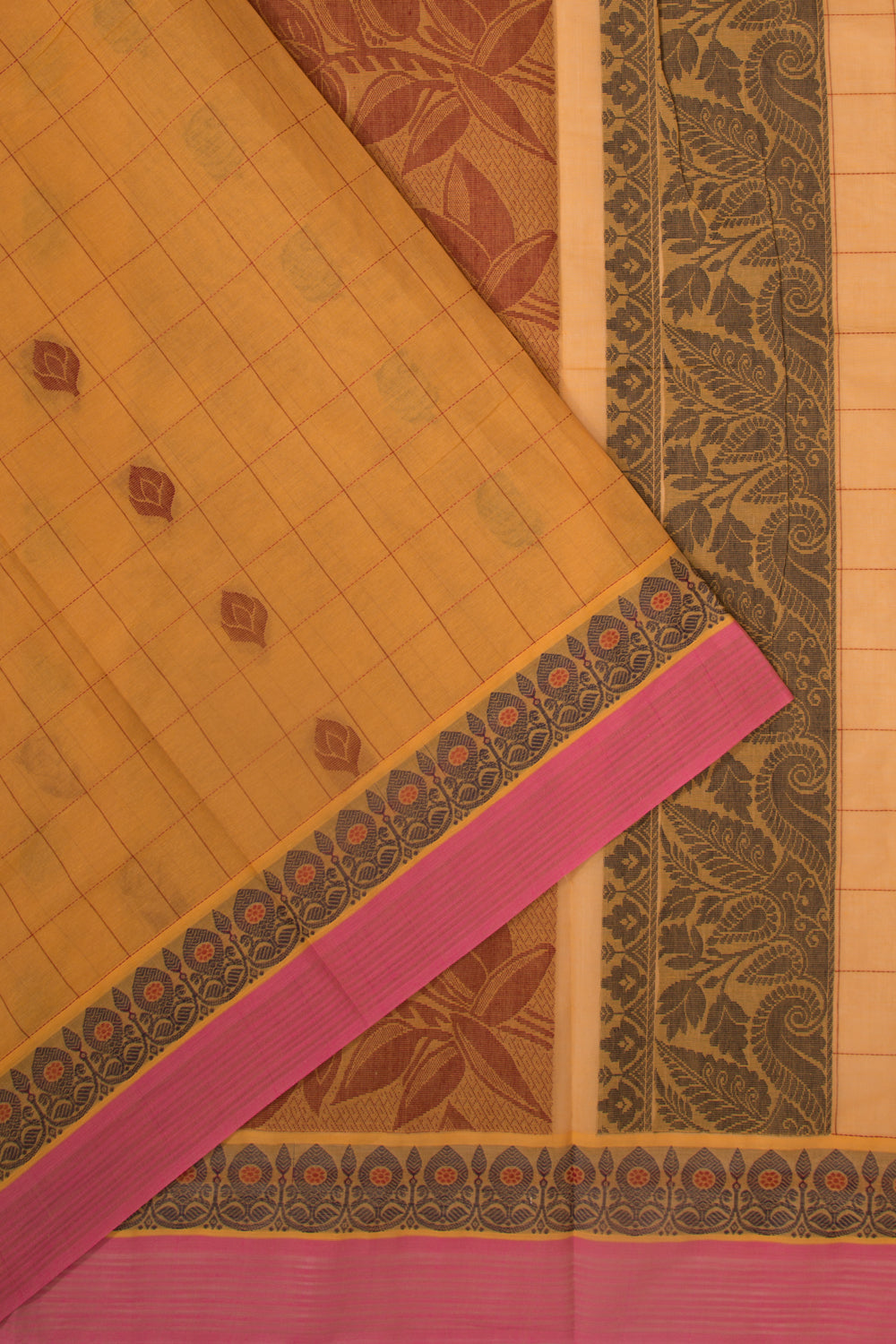 Chettinad Cotton Checks And Butta Mustard Yellow Saree
