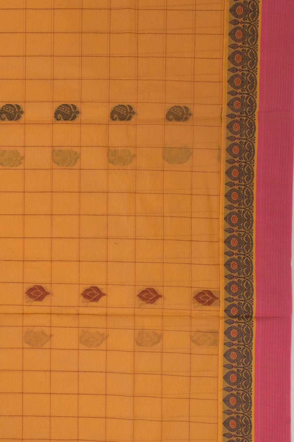 Chettinad Cotton Checks And Butta Mustard Yellow Saree