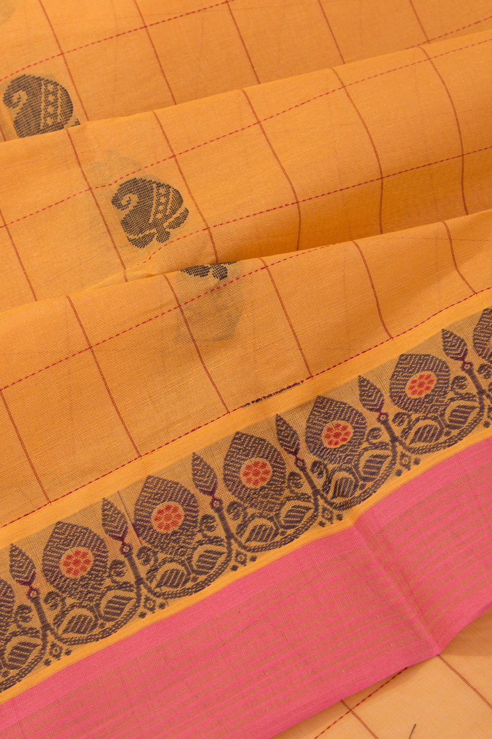 Chettinad Cotton Checks And Butta Mustard Yellow Saree