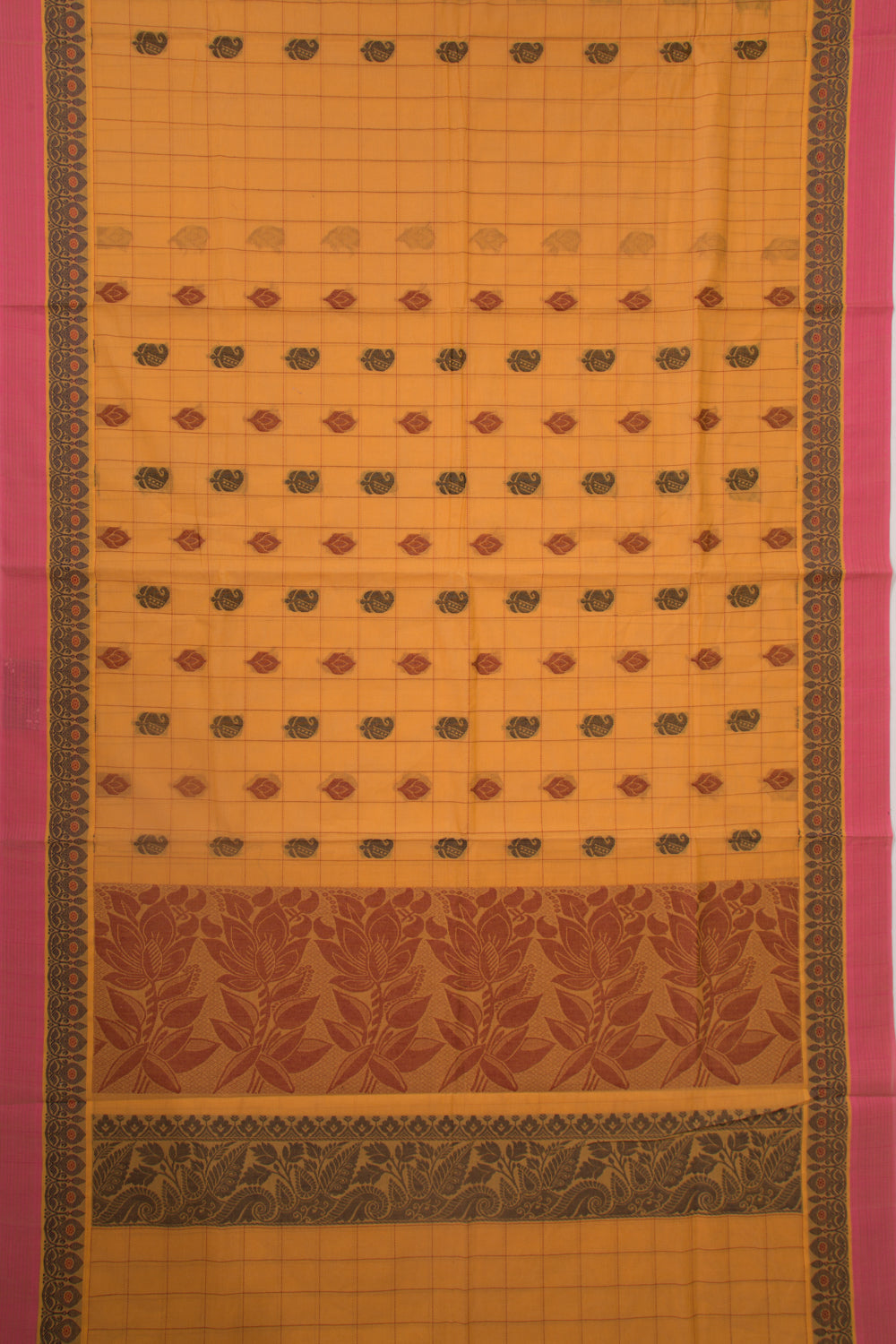 Chettinad Cotton Checks And Butta Mustard Yellow Saree