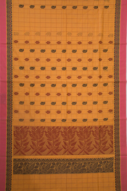 Chettinad Cotton Checks And Butta Mustard Yellow Saree