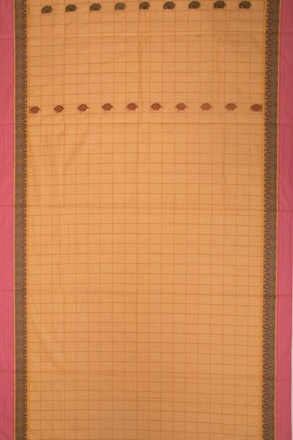 Chettinad Cotton Checks And Butta Mustard Yellow Saree