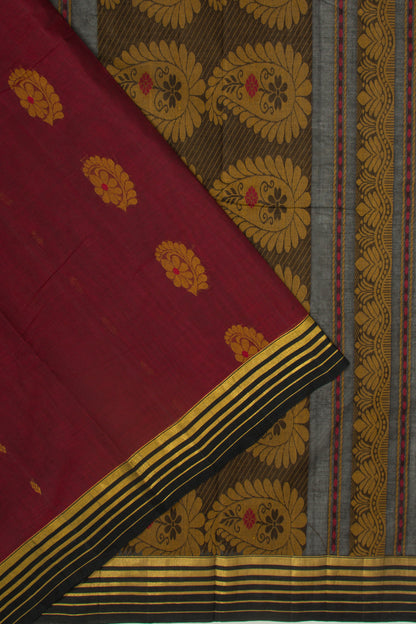Handspun Cotton Butta Maroon Saree