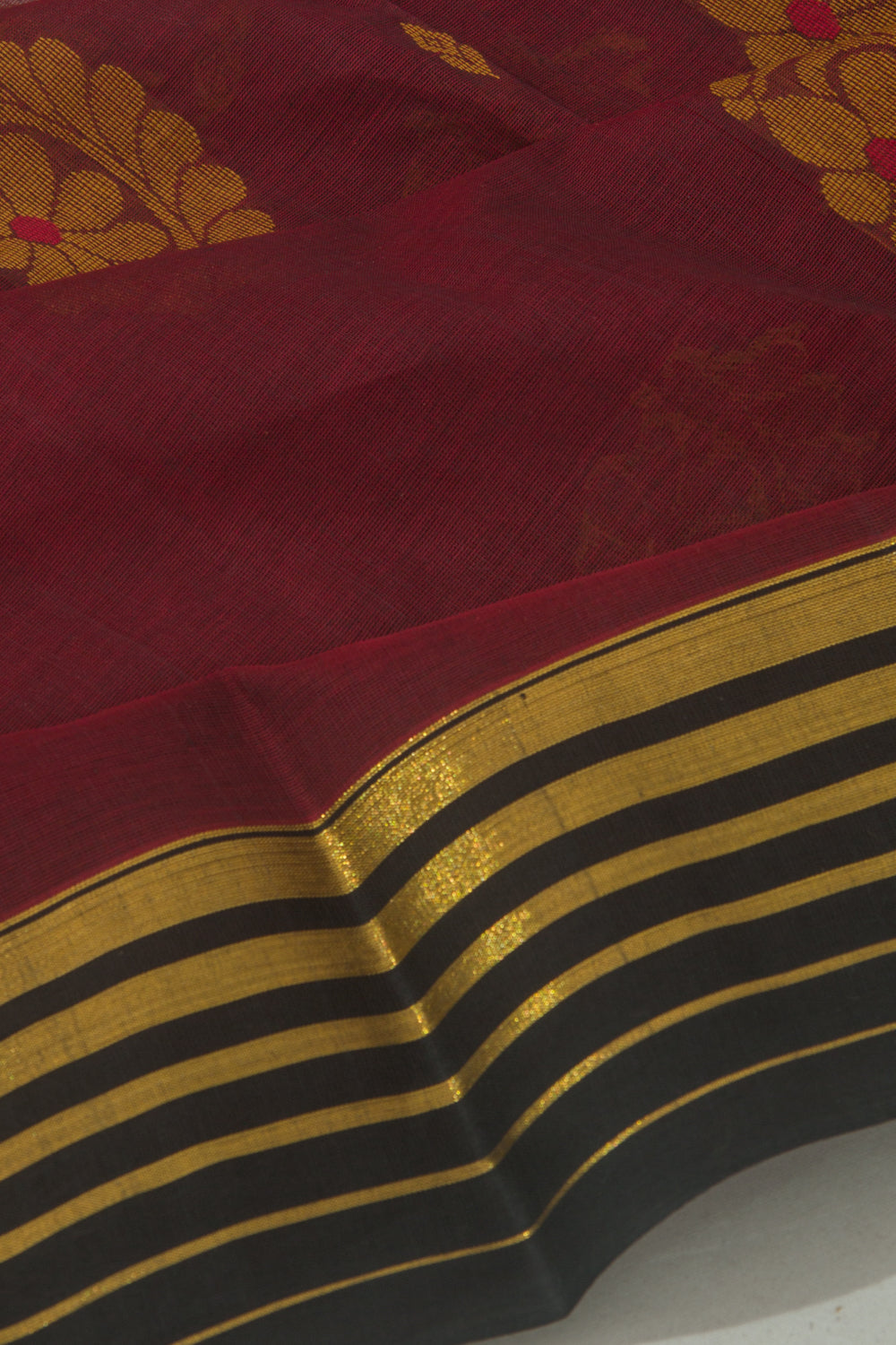 Handspun Cotton Butta Maroon Saree