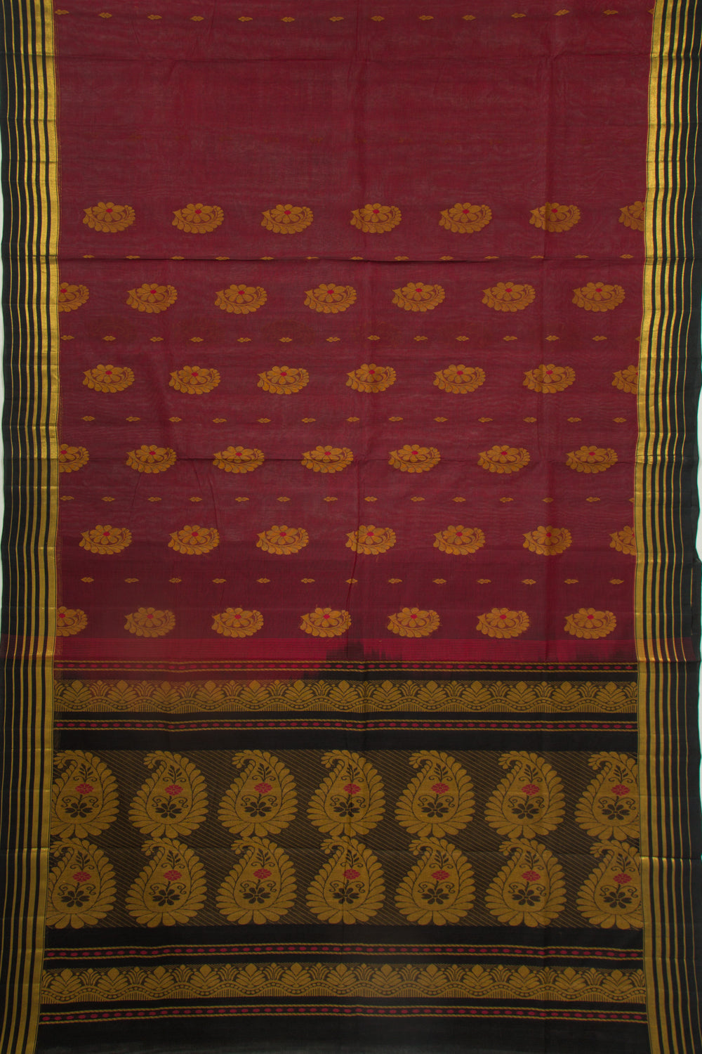 Handspun Cotton Butta Maroon Saree