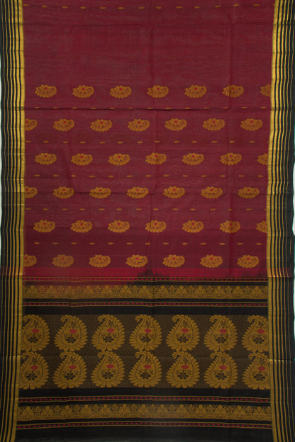 Handspun Cotton Butta Maroon Saree
