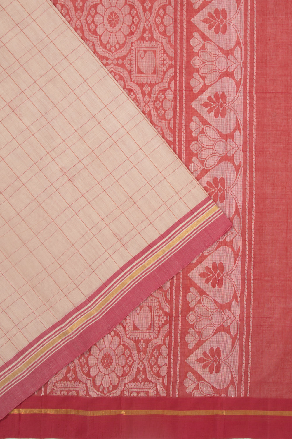 Chettinad Cotton Checks And Butta Cream Saree