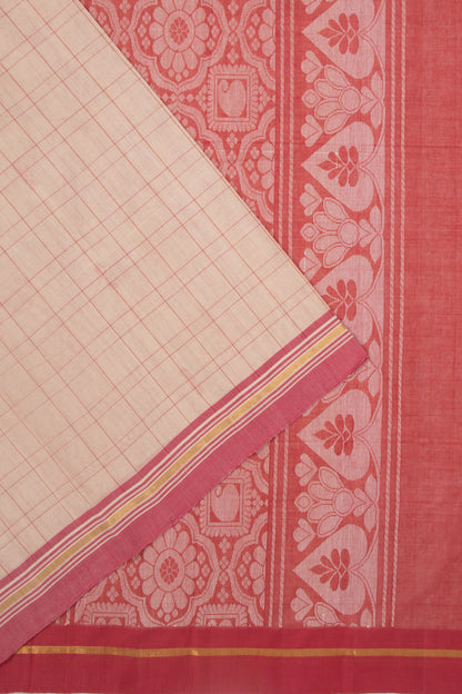 Chettinad Cotton Checks And Butta Cream Saree