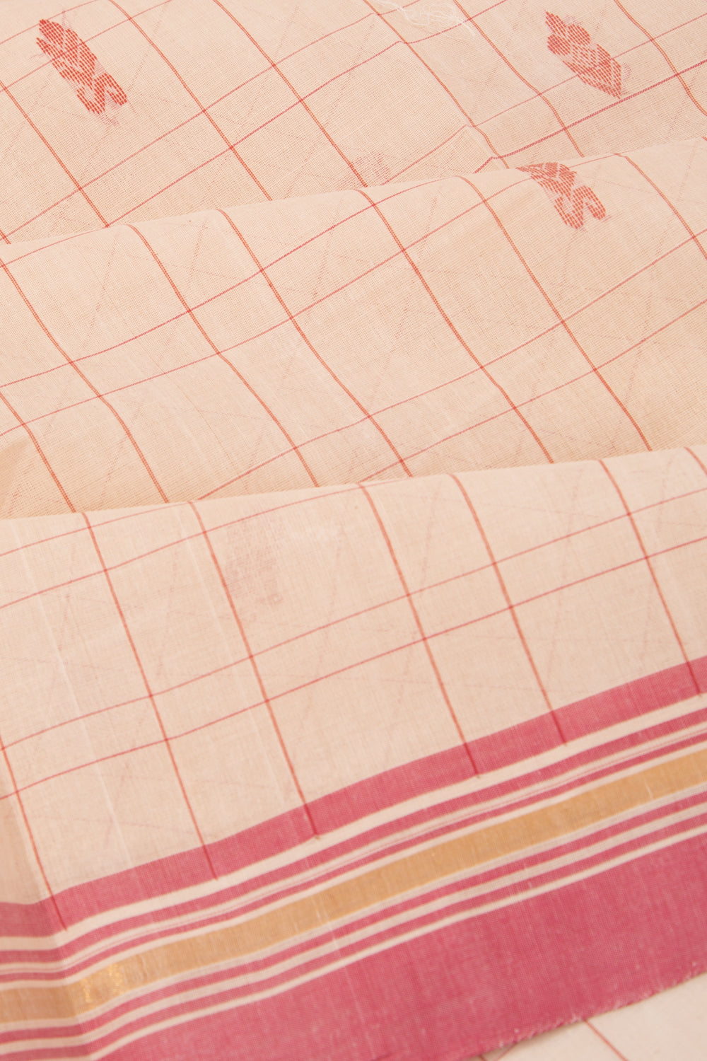 Chettinad Cotton Checks And Butta Cream Saree