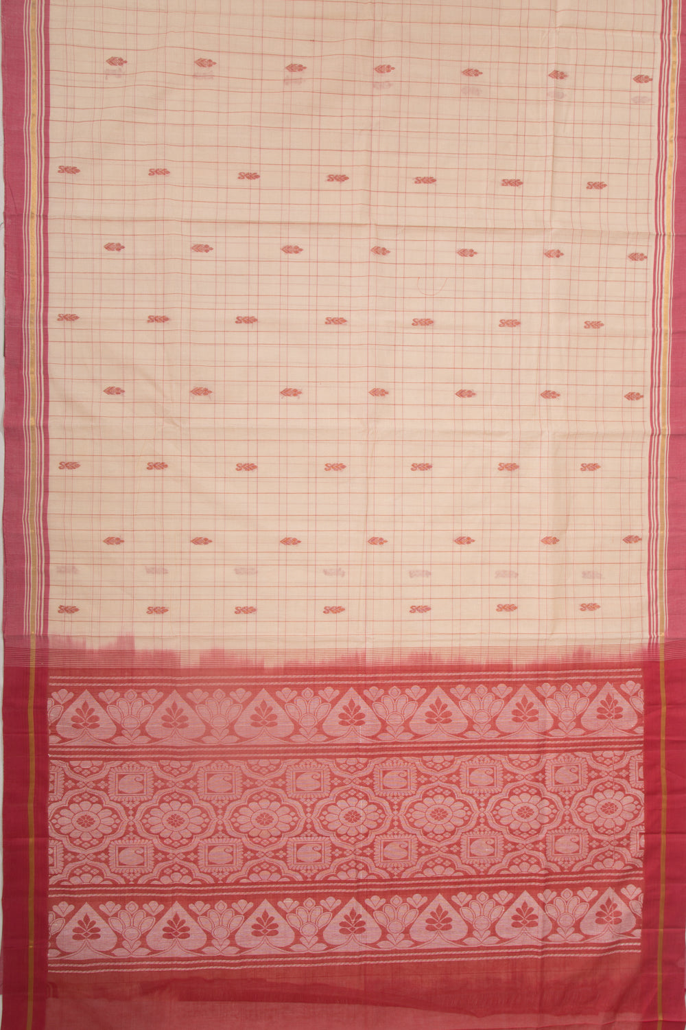 Chettinad Cotton Checks And Butta Cream Saree