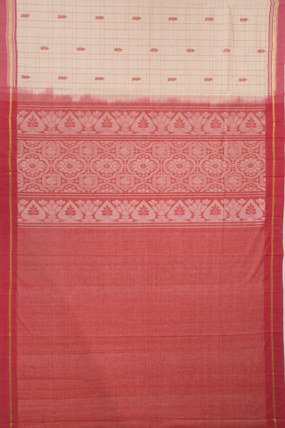 Chettinad Cotton Checks And Butta Cream Saree