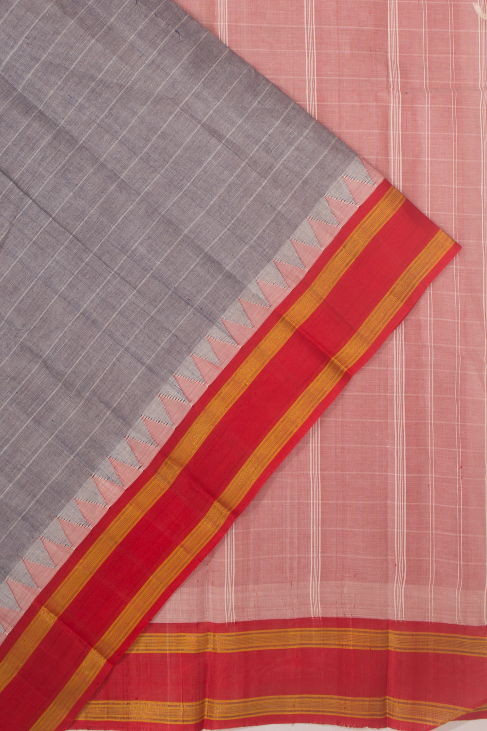 Chettinad Cotton Horizontal Lines Grey Saree