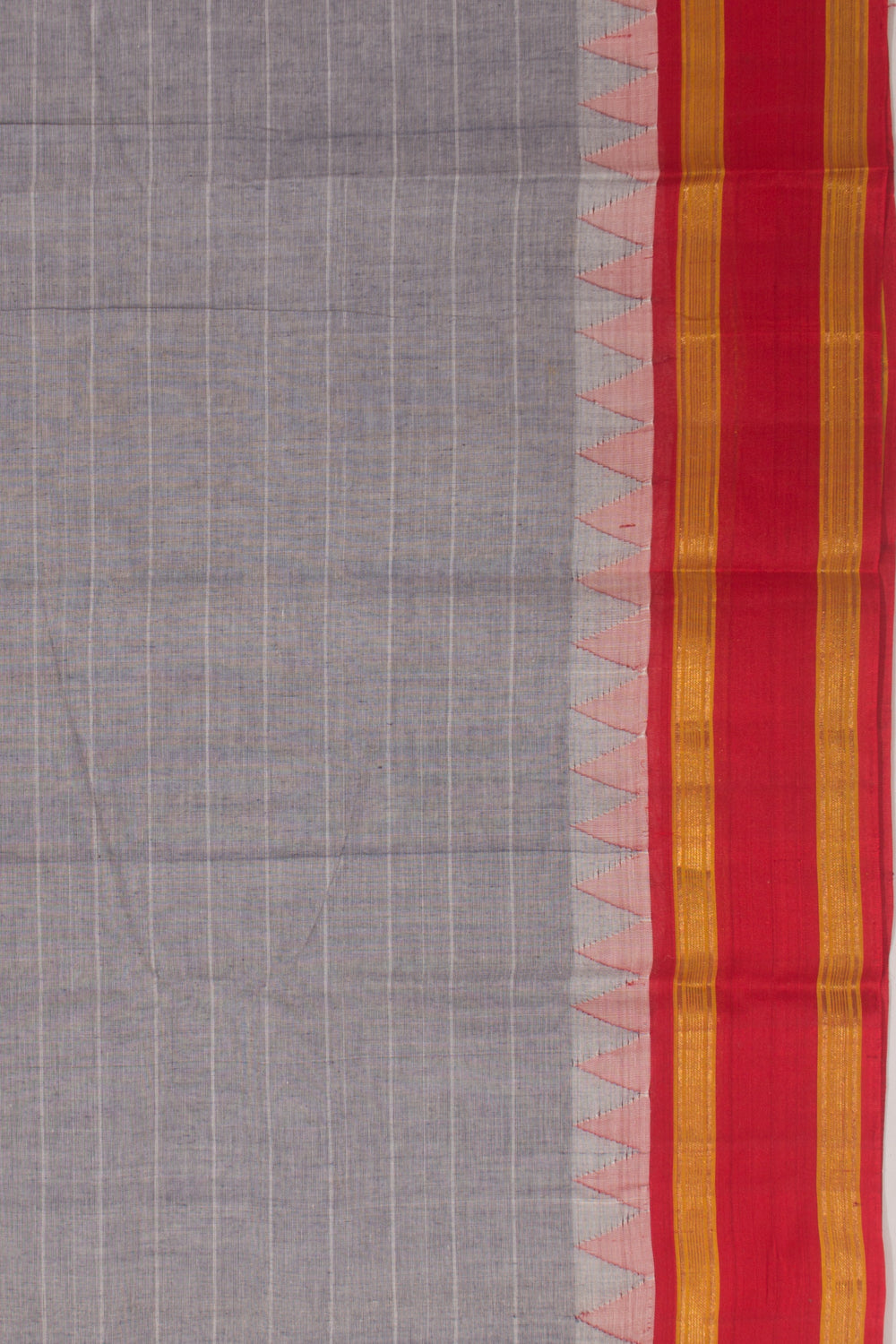 Chettinad Cotton Horizontal Lines Grey Saree