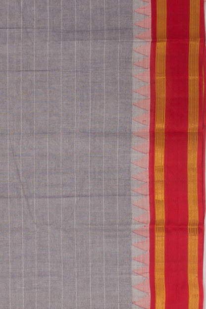 Chettinad Cotton Horizontal Lines Grey Saree