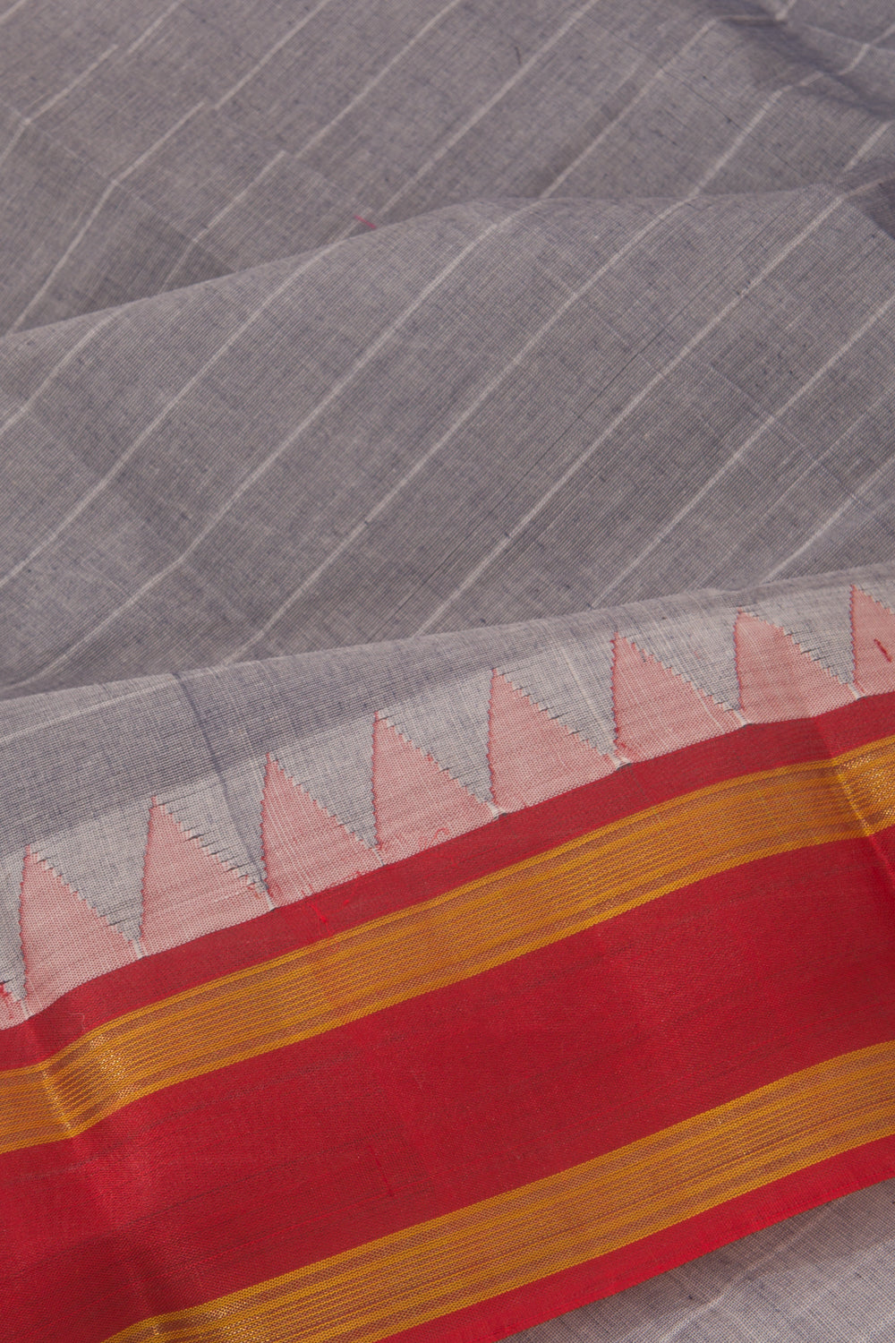 Chettinad Cotton Horizontal Lines Grey Saree