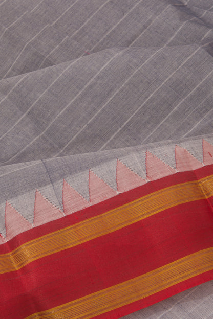 Chettinad Cotton Horizontal Lines Grey Saree