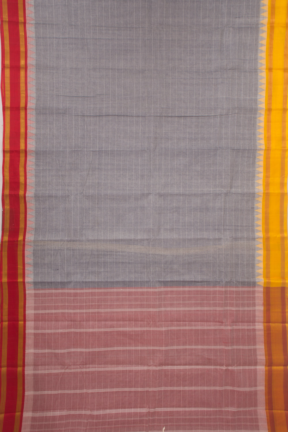 Chettinad Cotton Horizontal Lines Grey Saree