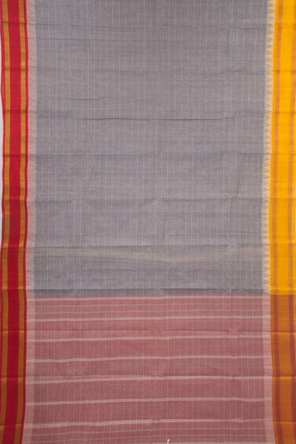 Chettinad Cotton Horizontal Lines Grey Saree